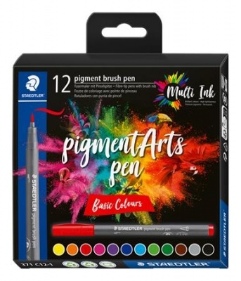 Ecsetirón készlet, STAEDTLER "Pigment brush 371", 12 különböző alapszín